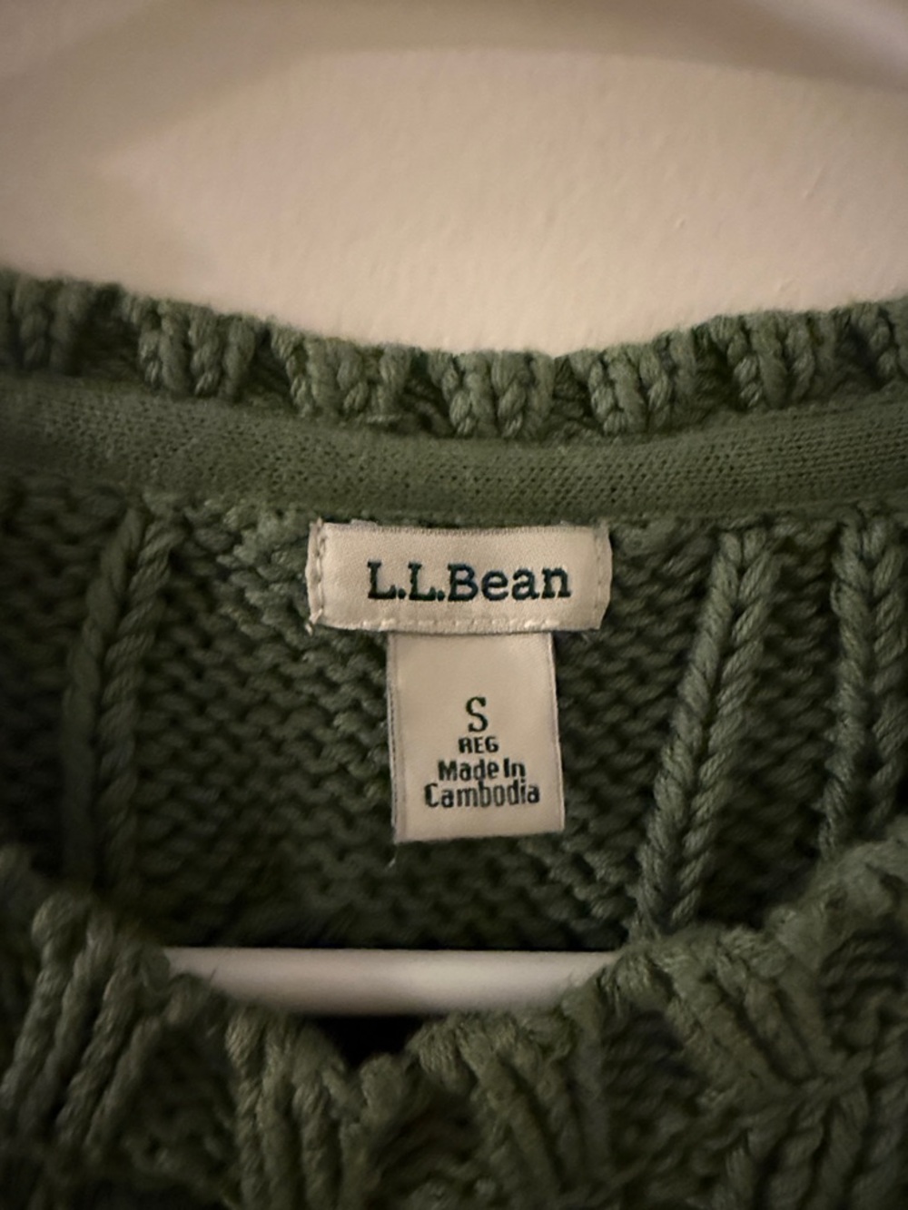 L.L. Bean Olive Green Cable Knit Crewneck Sweater - Picture 2 of 5
